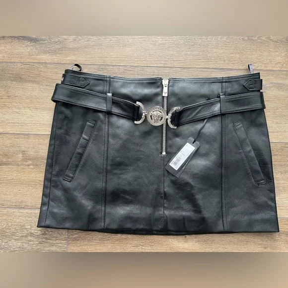 Versace Medusa 95 Leather Mini Skirt